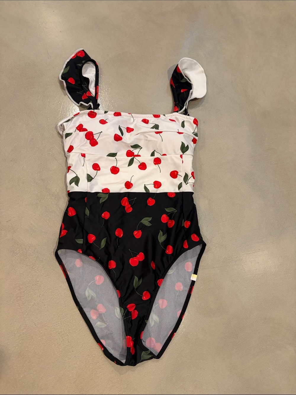 summersalt Red Cherry Print One-Piece Swimsuit on Black & White